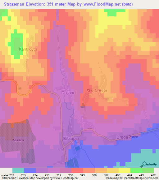 Strazeman,Croatia Elevation Map