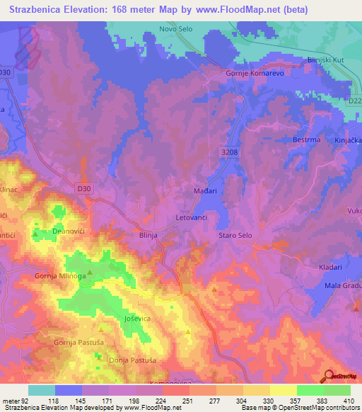 Strazbenica,Croatia Elevation Map