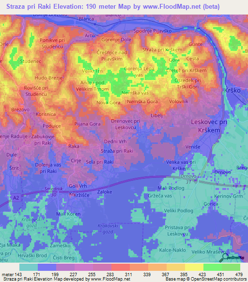 Straza pri Raki,Slovenia Elevation Map