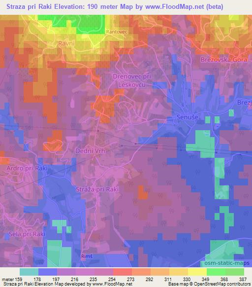 Straza pri Raki,Slovenia Elevation Map