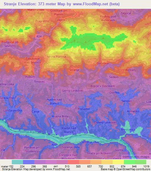 Stranje,Slovenia Elevation Map