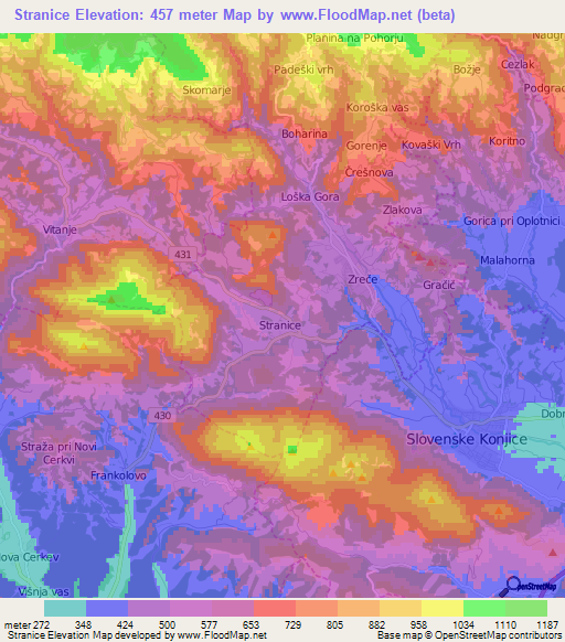 Stranice,Slovenia Elevation Map