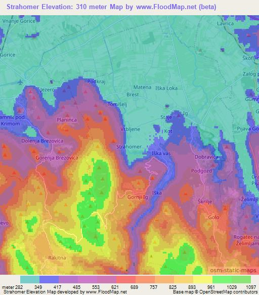 Strahomer,Slovenia Elevation Map