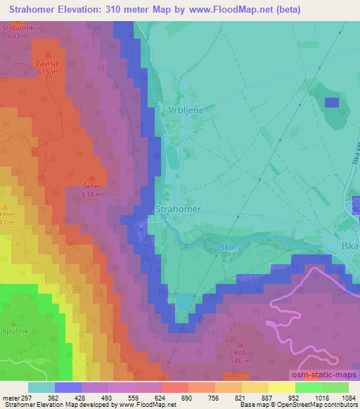 Strahomer,Slovenia Elevation Map