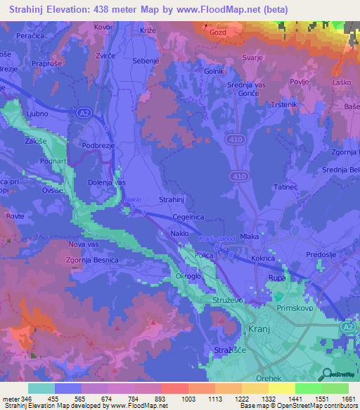 Strahinj,Slovenia Elevation Map