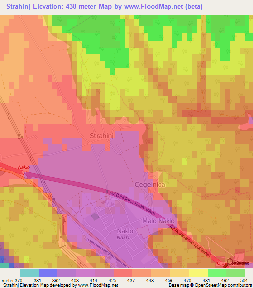 Strahinj,Slovenia Elevation Map