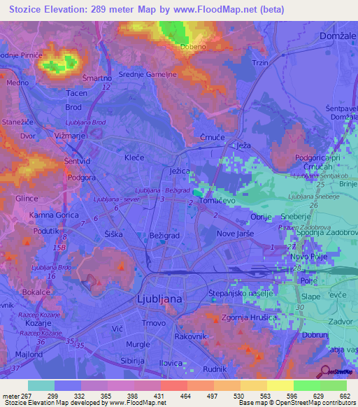 Stozice,Slovenia Elevation Map