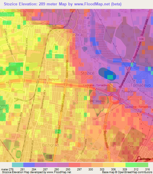 Stozice,Slovenia Elevation Map