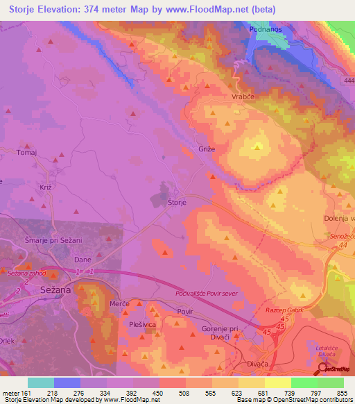 Storje,Slovenia Elevation Map