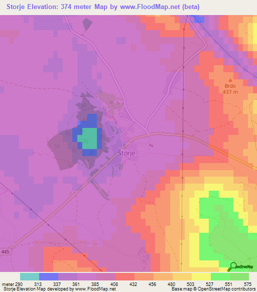 Storje,Slovenia Elevation Map