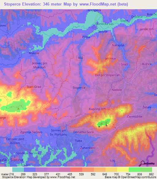 Stoperce,Slovenia Elevation Map