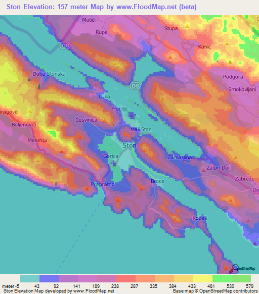 Ston,Croatia Elevation Map