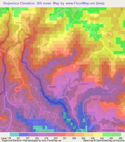 Stojavnica,Croatia Elevation Map