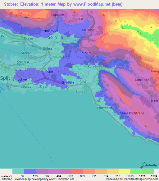 Stobrec,Croatia Elevation Map