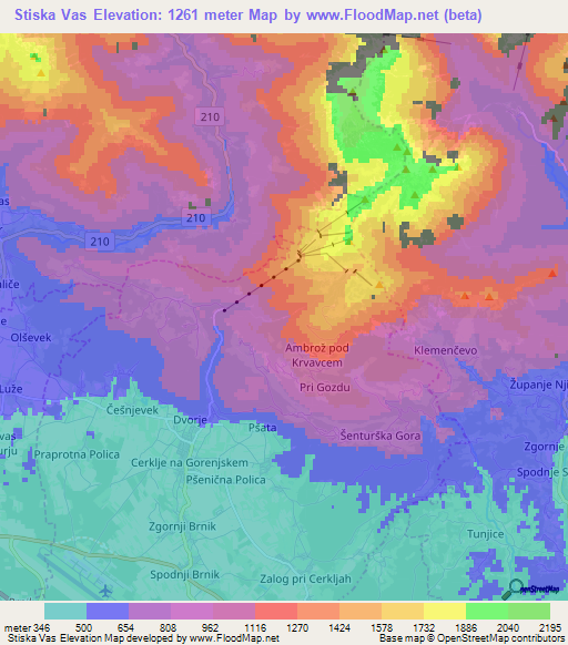 Stiska Vas,Slovenia Elevation Map