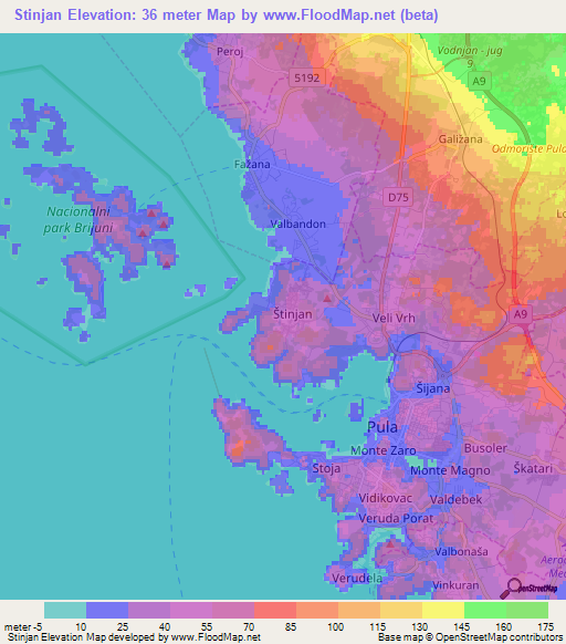 Stinjan,Croatia Elevation Map