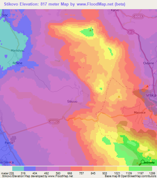 Stikovo,Croatia Elevation Map