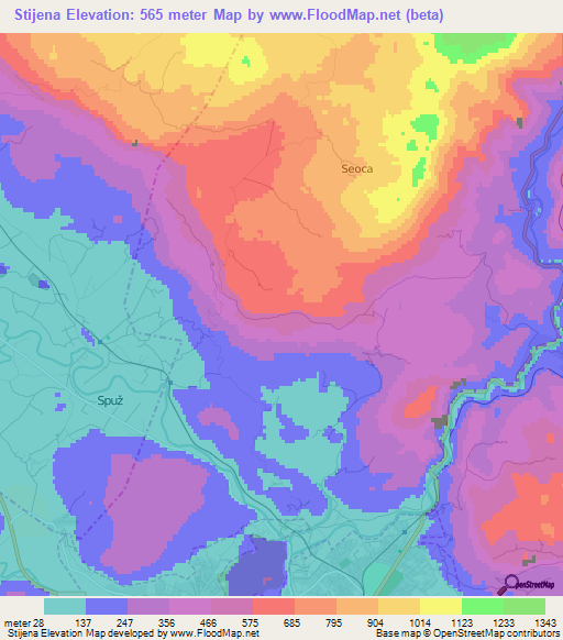 Stijena,Montenegro Elevation Map