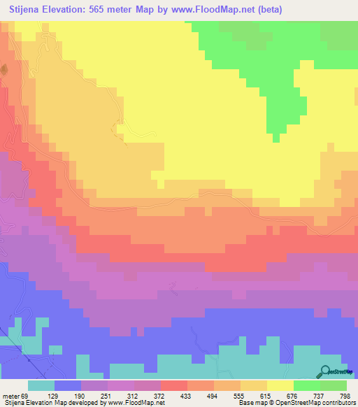 Stijena,Montenegro Elevation Map