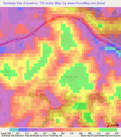 Stehanja Vas,Slovenia Elevation Map