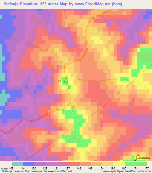 Stefanje,Croatia Elevation Map