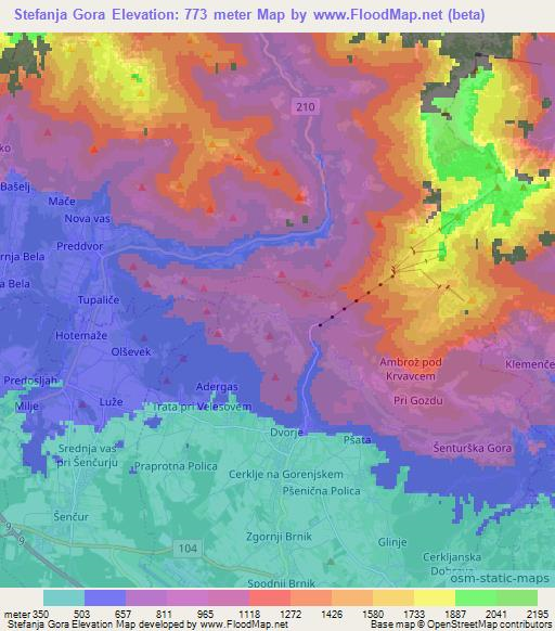 Stefanja Gora,Slovenia Elevation Map