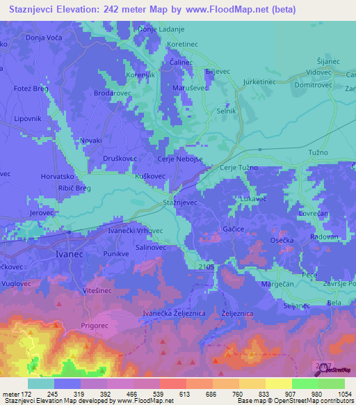 Staznjevci,Croatia Elevation Map