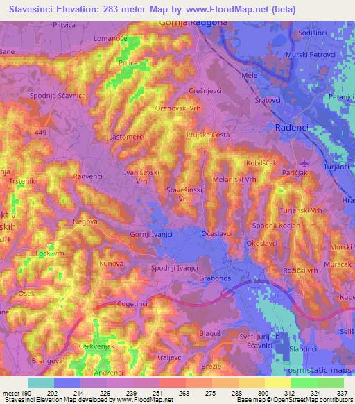 Stavesinci,Slovenia Elevation Map