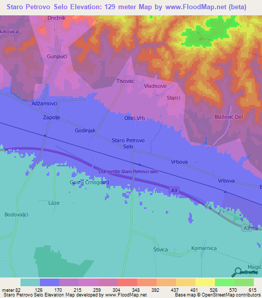 Staro Petrovo Selo,Croatia Elevation Map