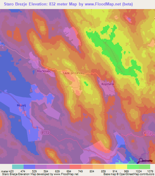 Staro Brezje,Slovenia Elevation Map