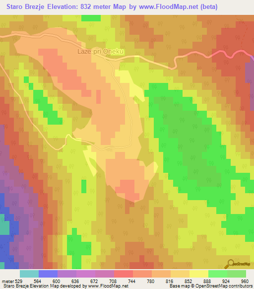 Staro Brezje,Slovenia Elevation Map