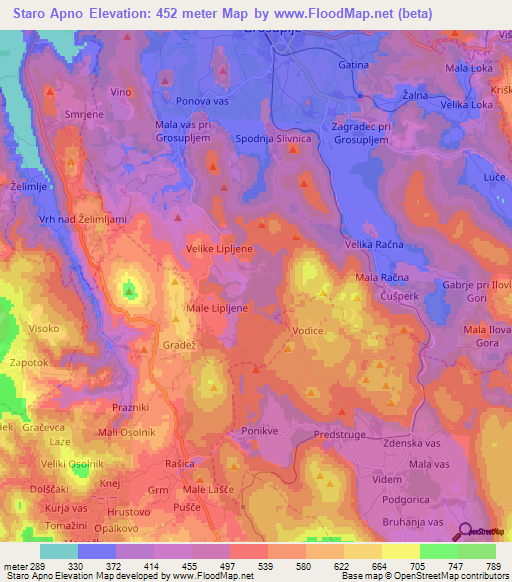 Staro Apno,Slovenia Elevation Map