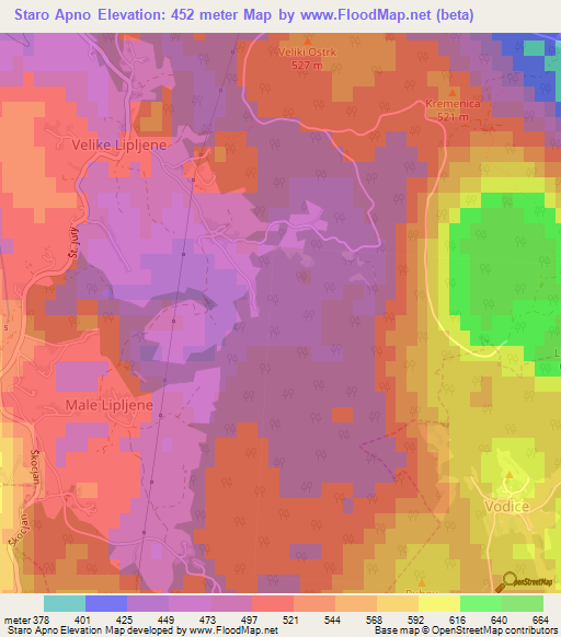 Staro Apno,Slovenia Elevation Map