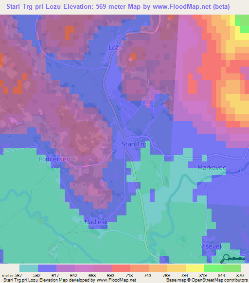 Stari Trg pri Lozu,Slovenia Elevation Map