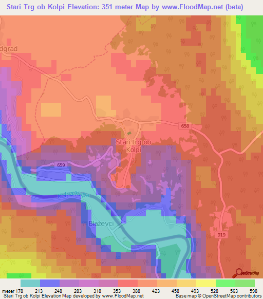 Stari Trg ob Kolpi,Slovenia Elevation Map