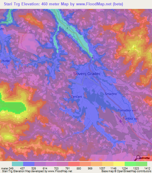 Stari Trg,Slovenia Elevation Map