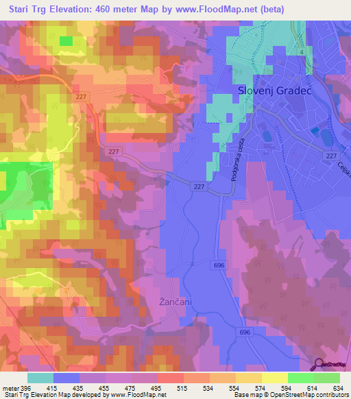 Stari Trg,Slovenia Elevation Map