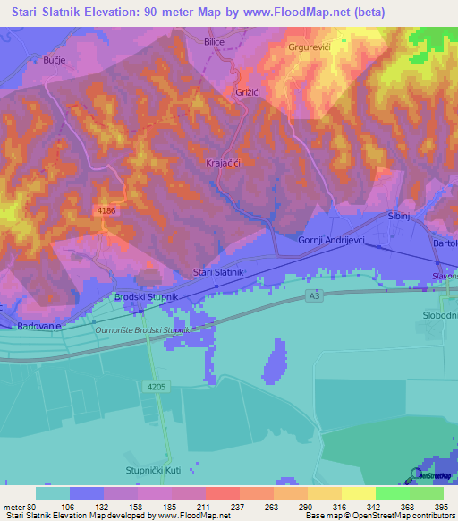 Stari Slatnik,Croatia Elevation Map