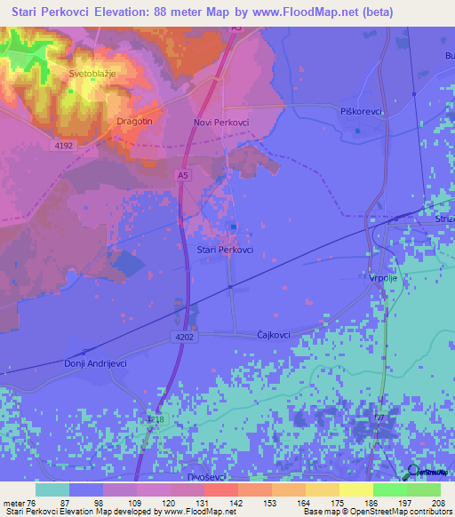 Stari Perkovci,Croatia Elevation Map