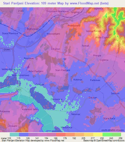 Stari Pavljani,Croatia Elevation Map