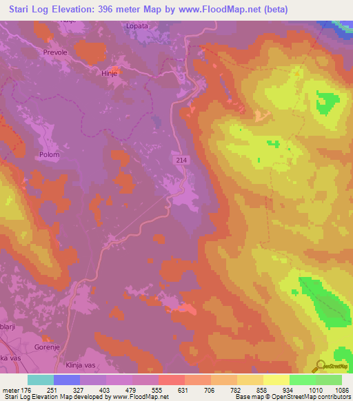 Stari Log,Slovenia Elevation Map