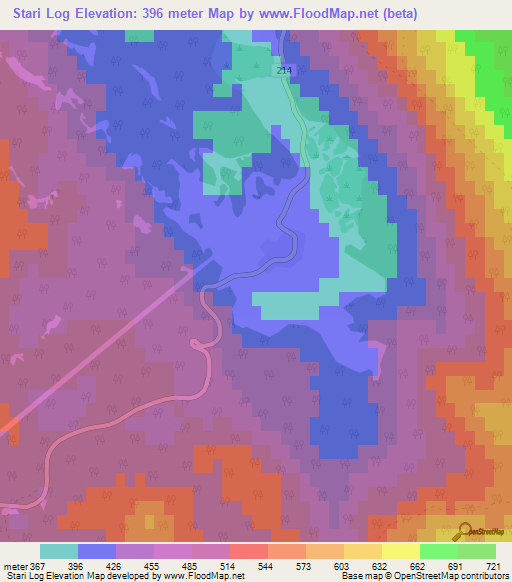 Stari Log,Slovenia Elevation Map