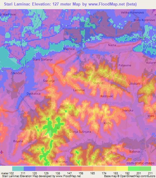 Stari Laminac,Croatia Elevation Map