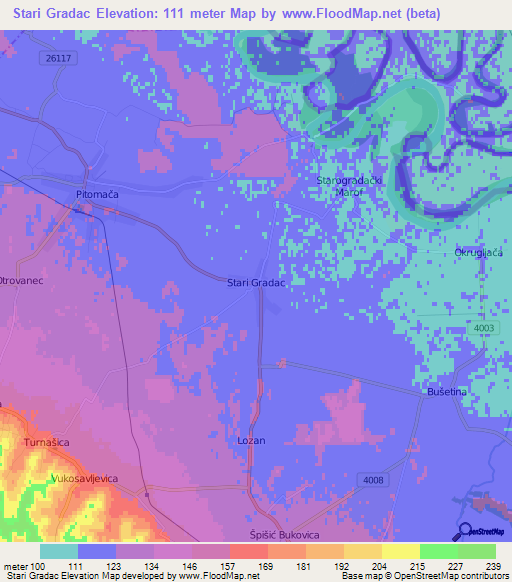Stari Gradac,Croatia Elevation Map