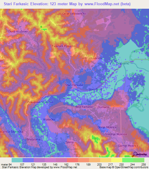 Stari Farkasic,Croatia Elevation Map