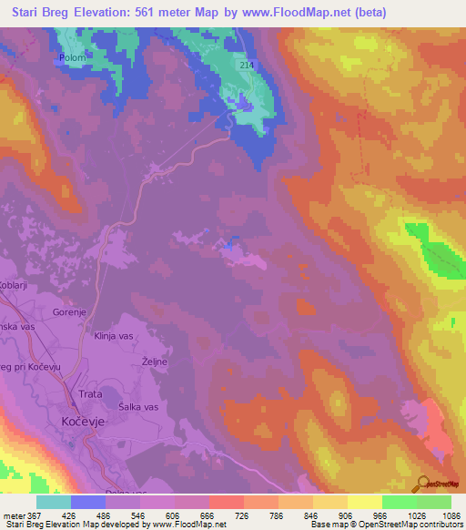 Stari Breg,Slovenia Elevation Map