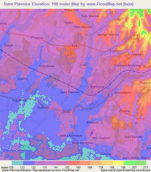 Stare Plavnice,Croatia Elevation Map