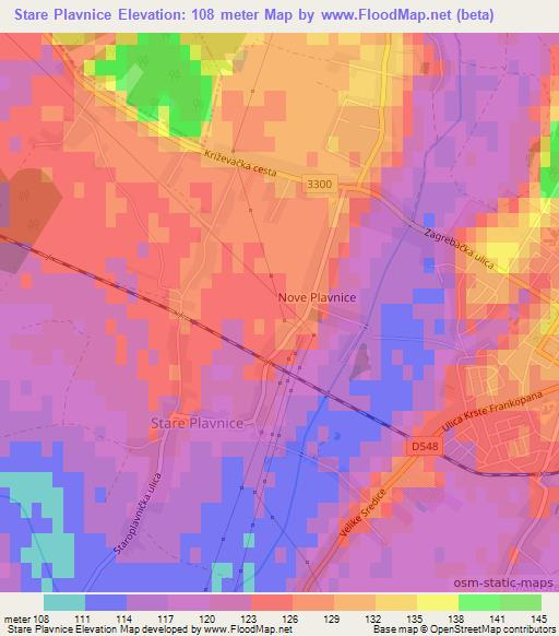 Stare Plavnice,Croatia Elevation Map