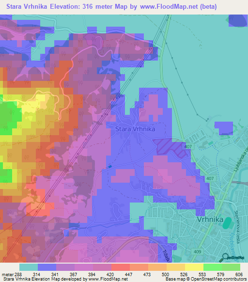 Stara Vrhnika,Slovenia Elevation Map