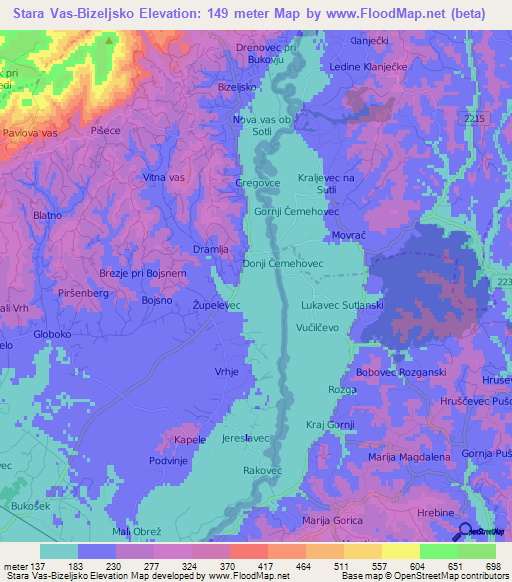 Stara Vas-Bizeljsko,Slovenia Elevation Map